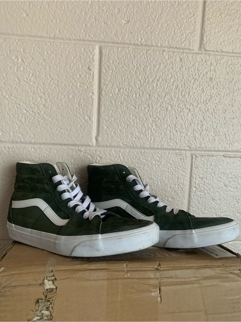 Vans Men’s High-Top Sk8-Hi Sneakers in Dark Green and White